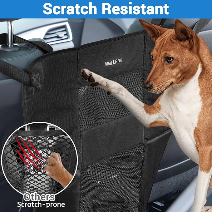 Dog Car Backseat Barrier, Padded and Durable Nylon Net Pet Barrier, Vehicle Travel Dog Fence with 2 Mesh Windows, for Safe Driving, Easy to Install and Adjust for All Cars