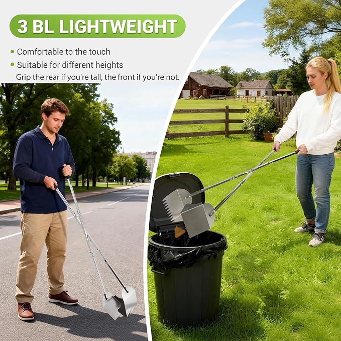AugFir Lightweight Stainless Steel 48" Pooper Scooper for Large Dogs, Heavy Duty Dog Pooper Scooper Large Opening Long Handle for Pet Waste Removal, Grass, Dirt, Gravel,Yard, Indoor, Outdoor