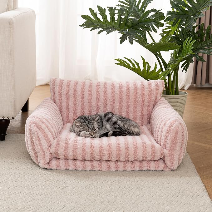 Hollypet Cat Bed Small Dog Orthopedic Couch Beds for Pets up to 20 lbs | Fluffy Multifunctional Double-Layer Warming Kitten Pet Couch Orthopedic Beds with Machine Washable Cover and Non-Slip Bottom