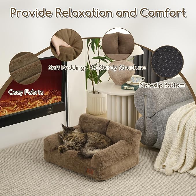Hollypet Small Dog Large Cat Bed Puppy Couch Beds for Pets up to 25 lbs | Fluffy Dog Cat Couch Plush Soft Warming Pets Beds with Machine Washable Cover and Non-Slip Bottom