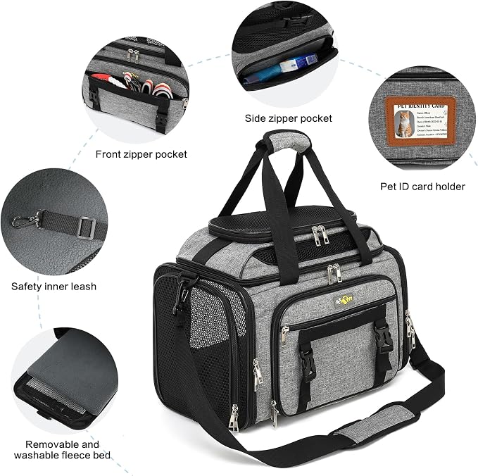 18x11x11 Small Cat/Dog/Pet Carrier – Airline Approved, Collapsible with Expandable Top and Sides. Soft-Sided Travel Puppy Carry Bag, Small Animal Rabbit Kennel Carrying Case, Kitten Mesh Cage