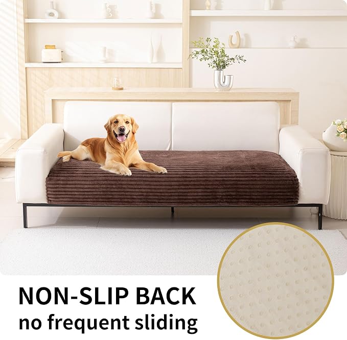 HAOMAIJIA Waterproof Couch Cover for Dogs Washable,Faux Fur Pet Couch Covers for Sofa,Soft Dog Bed Cover Non-Slip Couch Covers for 3 Cushion Couch Sofa Pet Friendly (Brown, 23" x 23" 2 Pack)