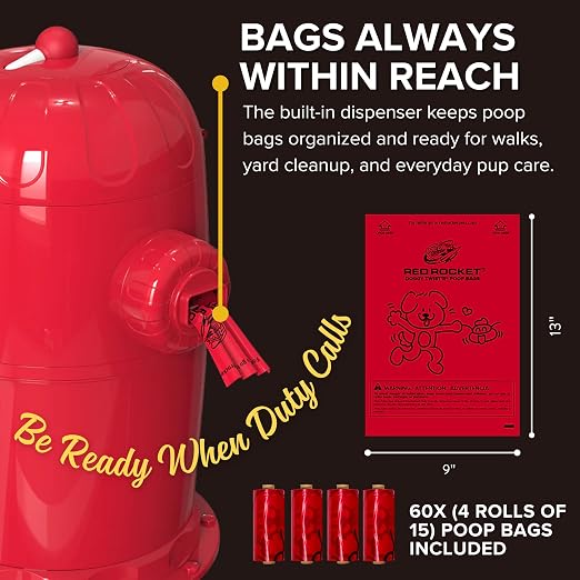 Red Rocket Doggy Twist'R Medium Waste Disposal System, Dog Poop Trash Can | Odor Control, Indoor/Outdoor, Holds Up to 15 Lbs, Includes 2 Size #2 Odor Blocking Bags, 2 Charcoal Sachets, 60 Poop Bags