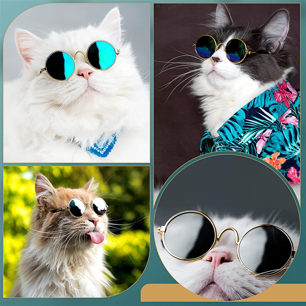Dog Sunglasses Retro Pet Glasses Doll Glasses Classic Round Dog Glasses Metal Cat Puppy Eye Wear Hippie Costumes for Cats and Dogs, Photos Props Cosplay Party Costume (Gold, Black,Classic Style)