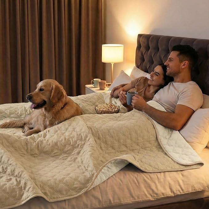 Waterproof Dog Blanket, Couch Cover for Dogs Washable, Reversible Dog Bed Cover, Couch Furniture Protector. (Dark＆Light Beige, 52 X 82 Inch - 1 Pack)