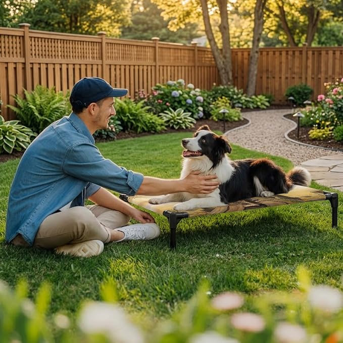 Outdoor Elevated Dog Bed for Medium Dogs, Elephants Breathable Cooling Raised Dog Cot for Indoor/Outdoor, Branches Trees Modern Art Animals Waterproof Elevated Pet Beds, M 24 x 20 in