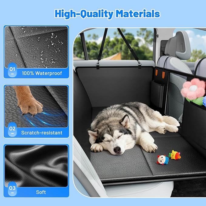 Dog Car Seat Cover for Back Seat, PU Back Seat Extender For Cars SUV | Black,Hold 400lbs,PU Leather,Waterproof,Anti-Scratch,Non-Slip,600D Oxford,Mesh Window,Storage Pocket,For Cars/SUV/ Sedans/MPV