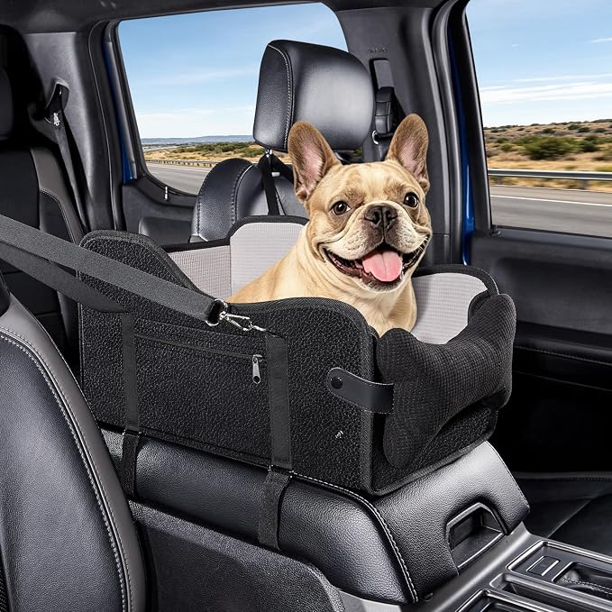 MAXFUT Center Console Dog Car Seat for Small Dogs,Fit for Full Size Truck | Equipped with Soft Padding and Pillow,Double Fixation,Pet Booster with Safety Belt,Puppy Car Seat for Small Dogs 0-30 lbs