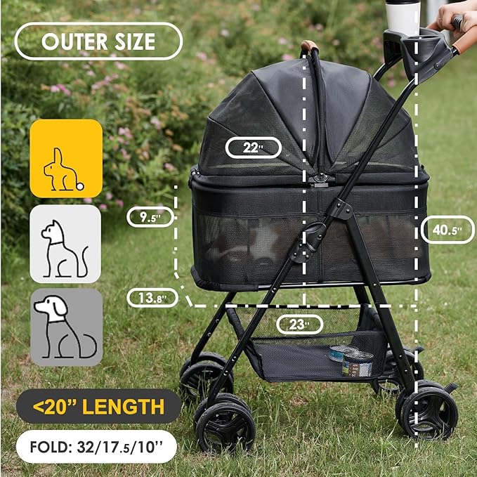 Zoosky 3 in 1 Pet Stroller with Removable Carrier, Folding Stroller for Small/Medium Dogs and Cats, Waterproof, All-Terrain, with Sun Shades, Car Seat