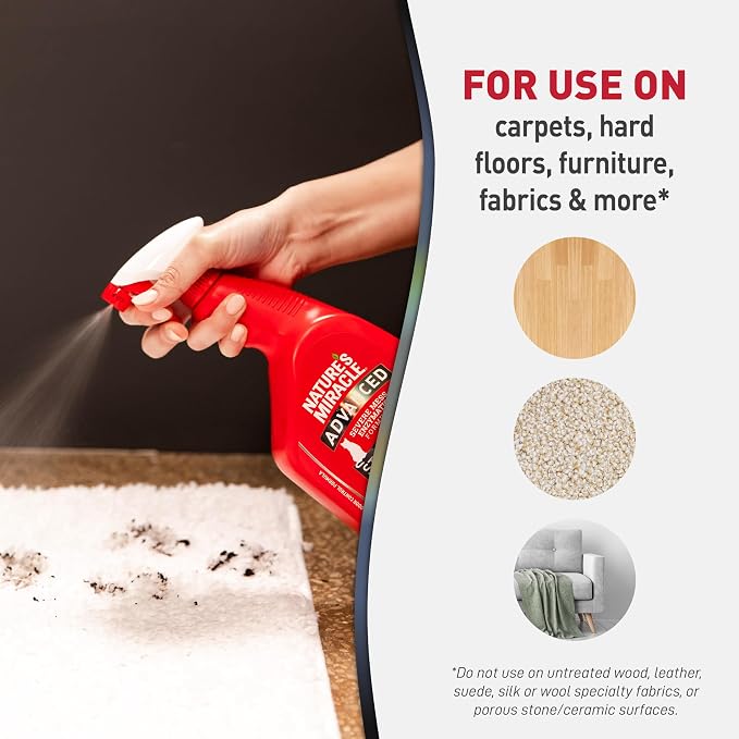 Nature's Miracle Advanced Cat Stain and Odor Eliminator Spray, Severe Mess Enzymatic Formula For Tough Pet Messes, 32 oz
