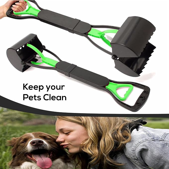 Temmel Pooper Scooper - Poop Scooper for Pet Waste Picking Up Without Smell - Dog Pooper Scooper with Foldable Long Handle – Heavy Duty Dog Poop Scoop with Jaw Claw Bin (23.62 Inches) (Green)