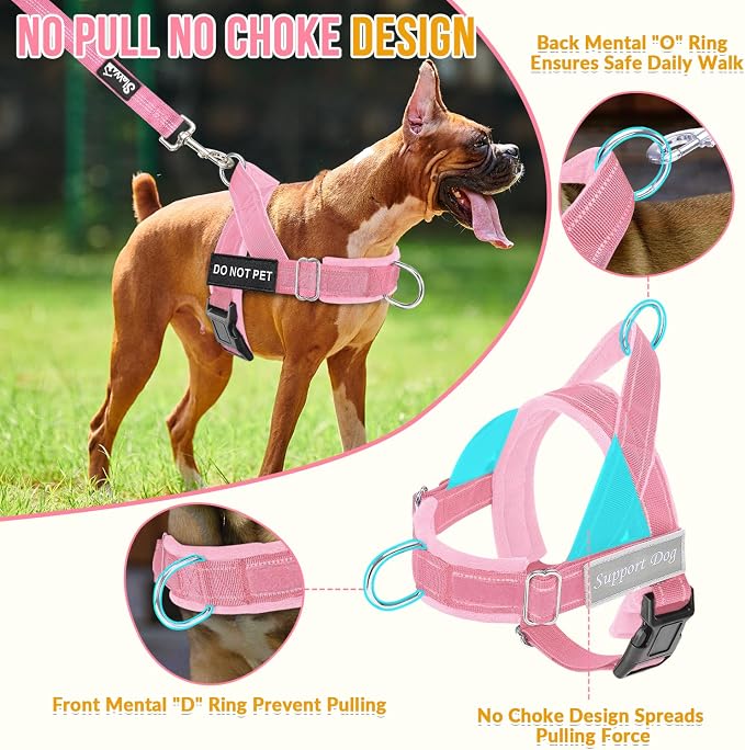 SlowTon No Pull Dog Harness with Front Clip - Heavy Duty, Soft Padded | Neck & Chest Adjustable, Tactical Pet Vest and Leash Set for Large Medium Sized Dogs, for Easy Walk & Training, Pink M