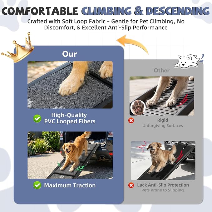 Dog Ramp for Car 63" Long & 17" Wide Portable Ramps for Large Dogs Non Slip Rug Surface Extra Wide Steps for SUV Camper Jeep and Truck Folding Pet Ramp Supports Up to 250LBS