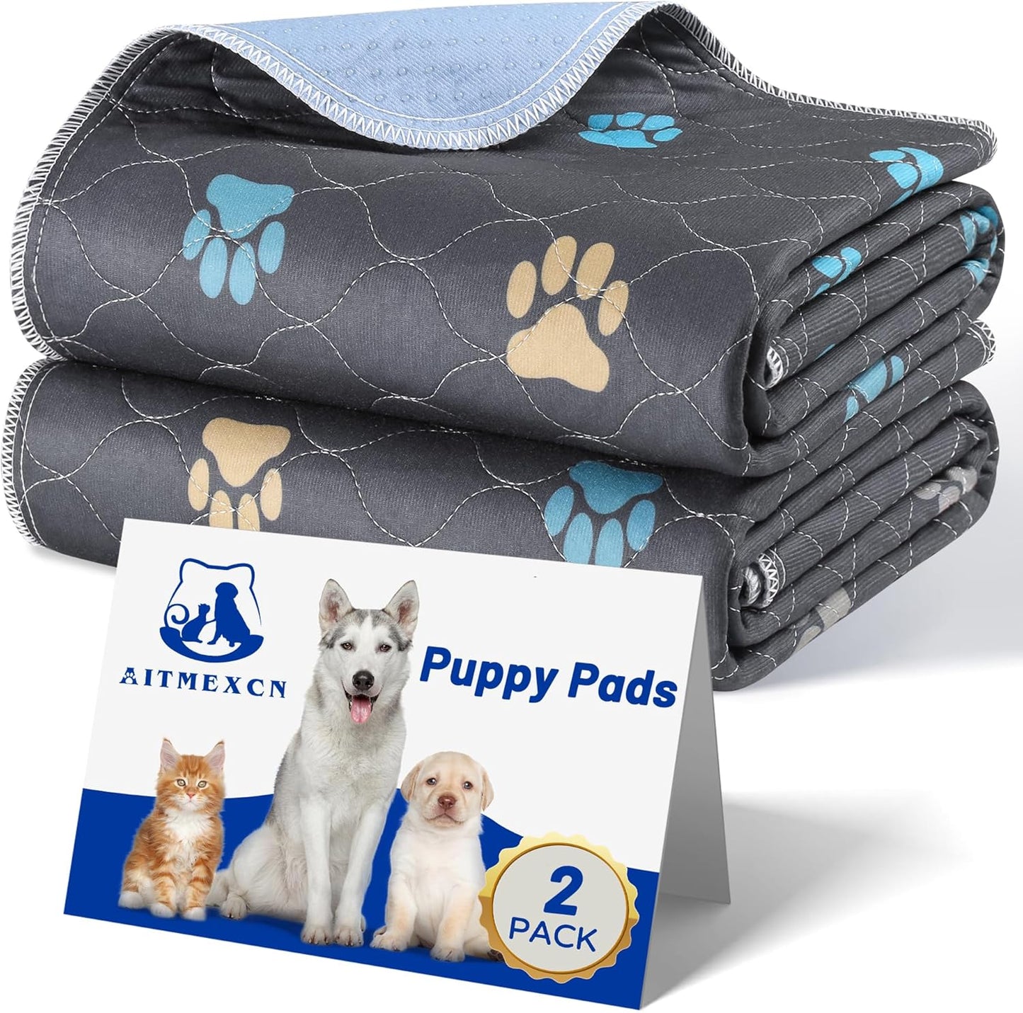 Aitmexcn Washable Puppy Dog Pee Pad, 2PCS 100% Waterproof Whelping Training Mat for Puppy/Senior Dog, Fast Drying Reusable Puppy Pads for Indoor, Outdoor and Car Travel- 32'' x 36''