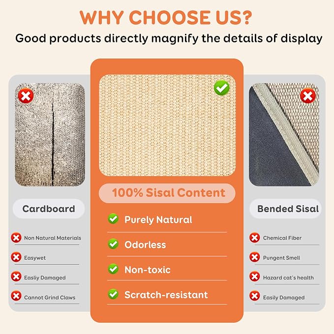 Cat Scratcher Hammock Bed, U-Shaped Wood Sisal Lounger, Furniture Protector | pingping-go, 23.6 x 13.8 Inch, Wood Frame, Natural Sisal, Indoor & Outdoor, for Large Cats