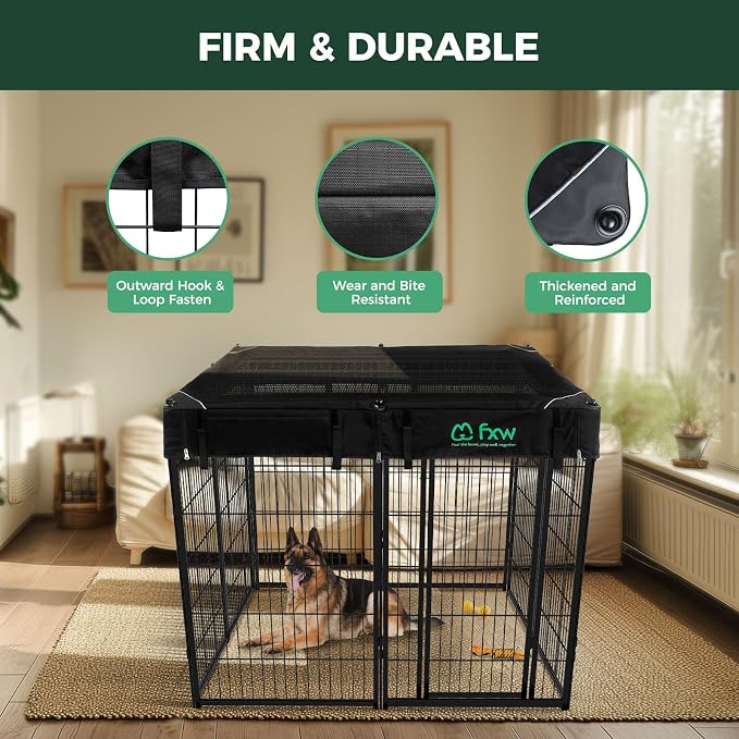FXW Homeplus Indoor Dog Playpen with Mesh Top Cover, 45" H, 8 Panels | Calm Indoor Play Area, Cover Helps Deter Jump-Outs, for Large Dogs, Patented