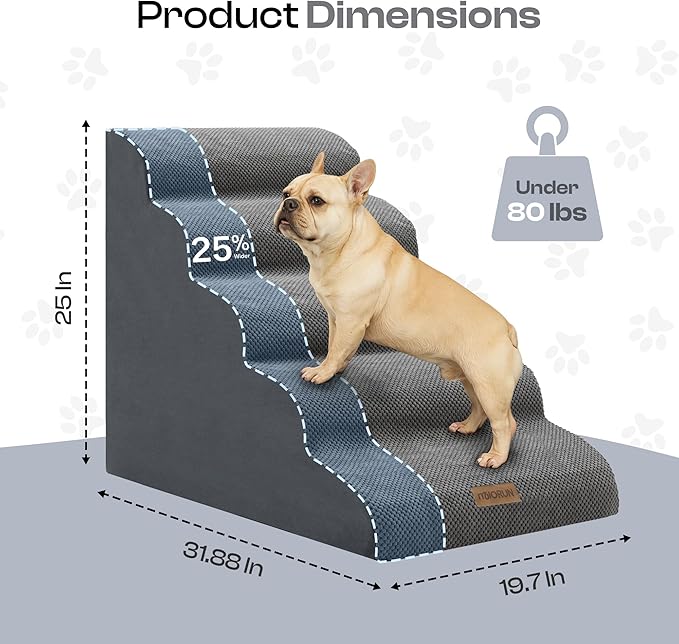 Replacement Cover for Miorun Extra Wide 5-Step Dog Stairs (Cover Only), Machine Washable, Anti-Slip, Fits Curved Dog Ramp for High Bed Up to 26", Light Grey