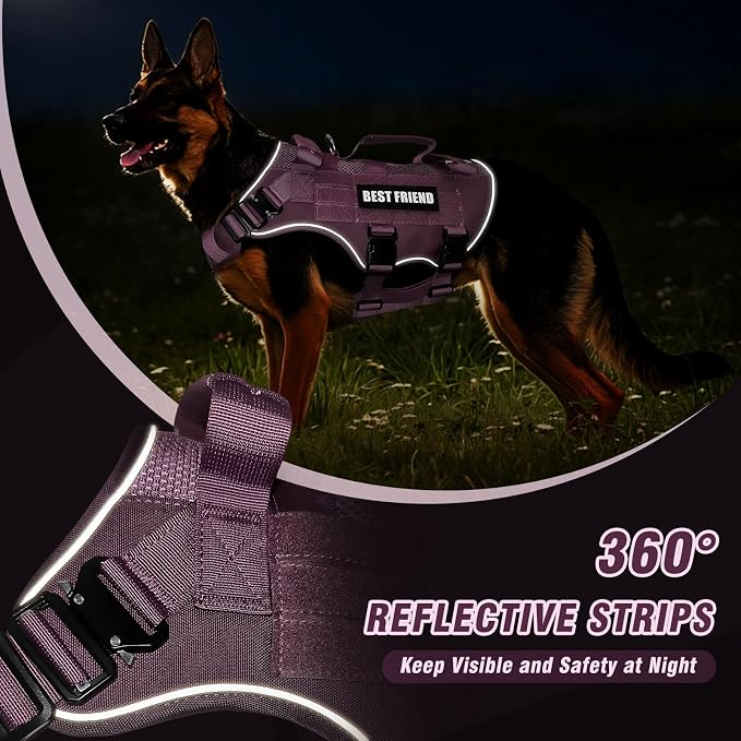 Air Mesh Tactical Dog Harness with Metal Buckles&MOLLE,Pink XL | Breathable Adjustable No Pull Service Dog Vest with 3 Padded Handles,Military Dog Harness for Training Hiking Hunting Working