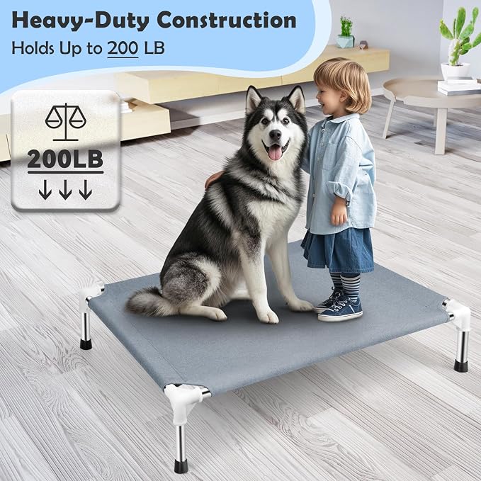 Elevated Dog Bed, Raised Dog Bed for Large Dogs, Cooling Dog Cots Beds | Outdoor Elevated Dog Bed, Dog Cots Beds for Large Dogs, Portable Cooling Raised, for Indoors, Outdoors, 39"L x 28"W x 6.5"H