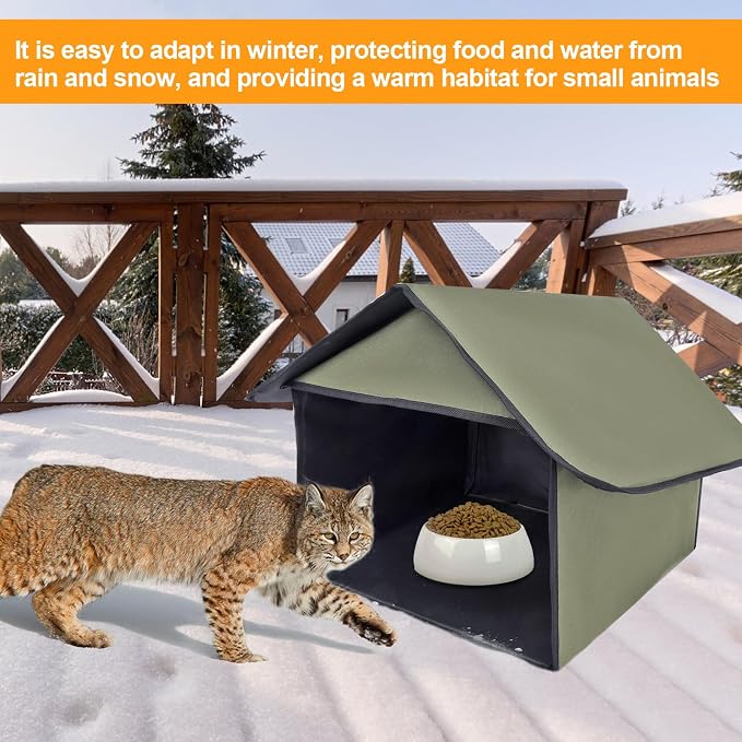 Outdoor Cat Feeding Station for Food and Wate Waterproof Camouflage | Stray Cat Shelter Cat Shelter Outdoor for Cats Birds Rabbits and Small Dog The Detachable Roof Design 17in