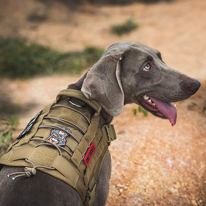 OneTigris Tactical Dog Harness No-Pull Service Vest for Medium Large Dogs | Military 1000D Pullable Nylon, Service Dog Vest with Hook & Loop Panels, Easy On & Off for Walking Hiking Training Brown M