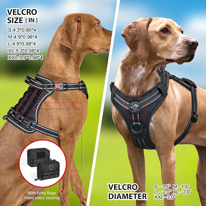 No Pull Tactical Dog Harness,Service Dog Vest Molle & Loop Panels | Black S, Metal Front & Back D-ring, Reflective, Easy Control with Padded Handle for Small Medium Large Dogs