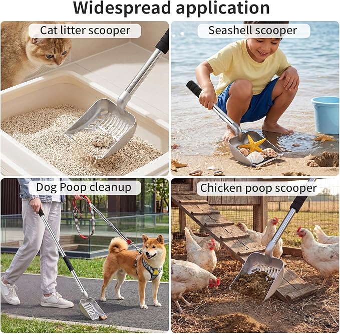 Yangbaga Metal Cat Litter Scoop: Detachable Long Handle Litter Scooper | Heavy Duty Stainless Steel Pooper Scooper w/Deep Shovel-Non Stick Sifter w/Foam Padded Grip-No Bending w/Storage Hook