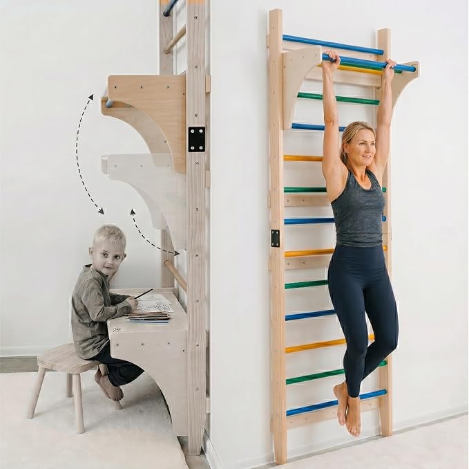 ComfyBumpy Swedish Ladder with Convertible Play Table | Montessori Climbing Set for Kids, Indoor Playground & Jungle Gym - Wall Climbing Toy for Active Play & Table | 400lbs Capacity (Set of 1)