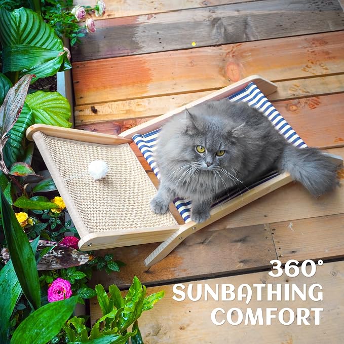 PETKARAY Cat Hammock with Coconut Palm Tree Scratching Post, Cozy Beach Chair Elevated Cat Beds, Original Lounger for Indoor Cats