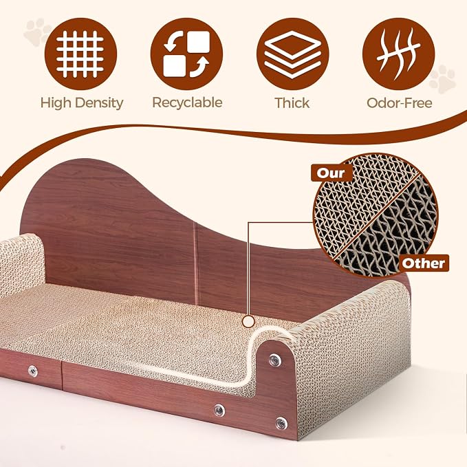 ComSaf Cat Scratcher Bed 26.4 in, Large Cardboard Cat Scratching Board | Scratch Pad Lounger, Sofa Couch Shape, Corrugated Cardboard, Furniture Protection, Indoor Resting Spot, Claw Care