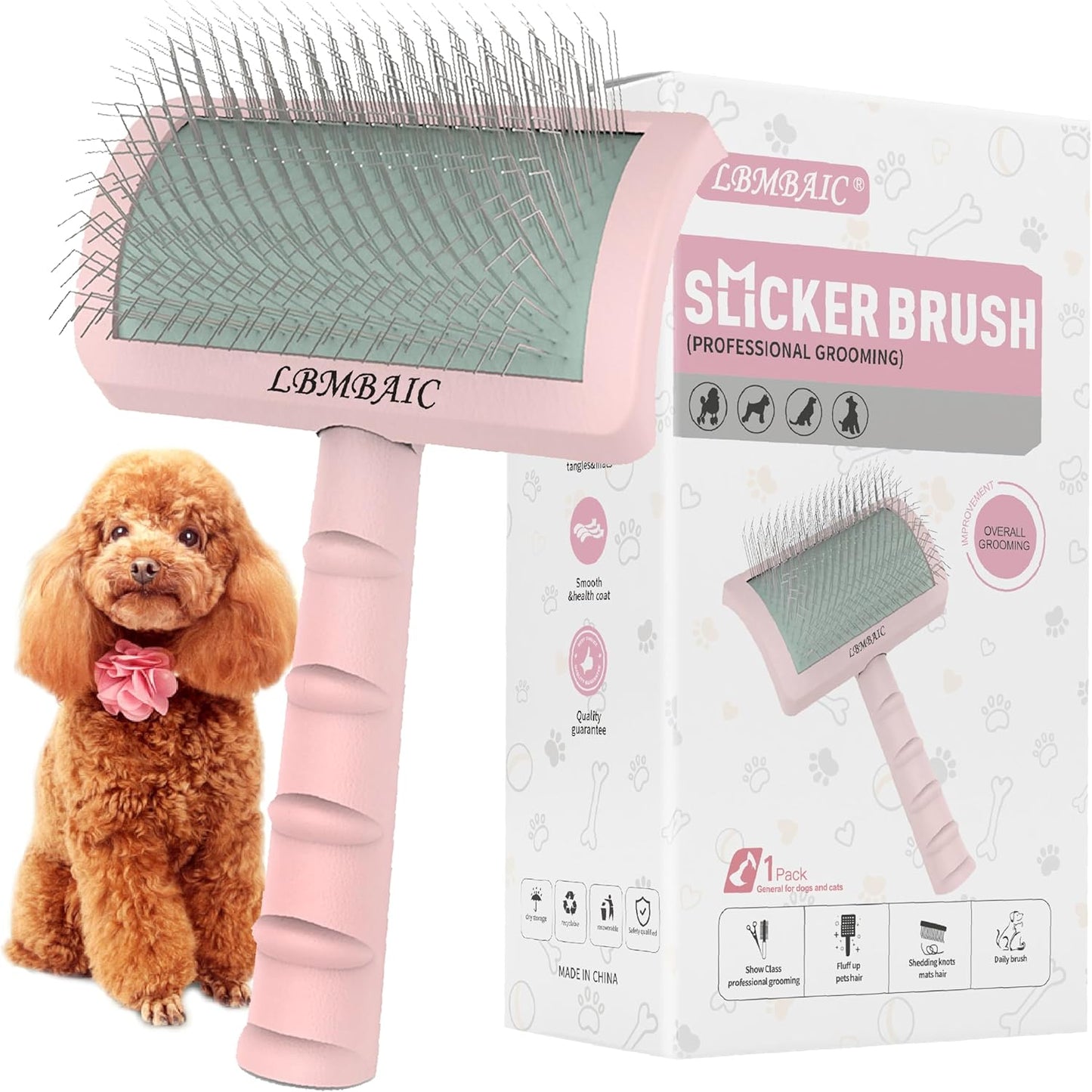 Super Dense Soft Slicker Brush for Thick and Long Fur Dogs - Grooming Brush for Fluff, Shedding, Tangles on Goldendoodles - 25mm (1")