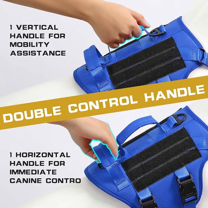 Service Dog Vest Harness for Large Dogs,No Pull with 3 Leash Clips,Tactical Working Vest with 4 Pet Patches,Reflective Oxford No Choke Pet Vest with Easy Control Handle for Walking Hiking Training