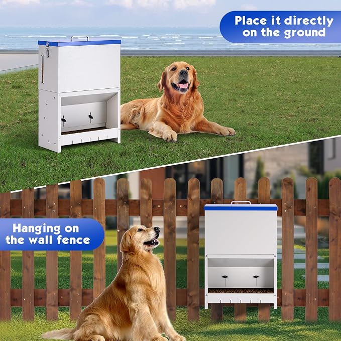 Automatic Dog Feeder Large Breed, Outdoor Dog Feeder for Large Dog | 25lbs Large Capacity Automatic Gravity Dog Feeder Suitable for Small, Medium, and Large Dog Breeds (Blue)