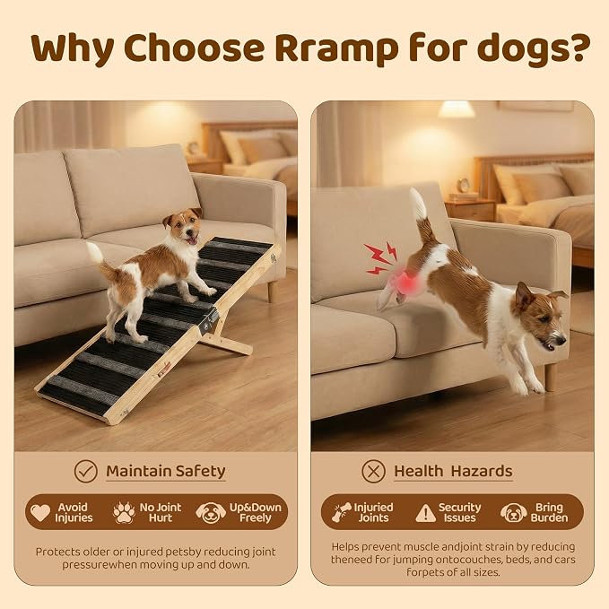 MTERSN Foldable Dog Ramp for Bed, Couch, SUV, Support Up to 200lbs, Gray | 47" x 15.7" x 28", 5 Adjustable Height from 17'' to 29'', Non-Slip, Butt Hinge for High load, Suitable Dogs of Various Sizes