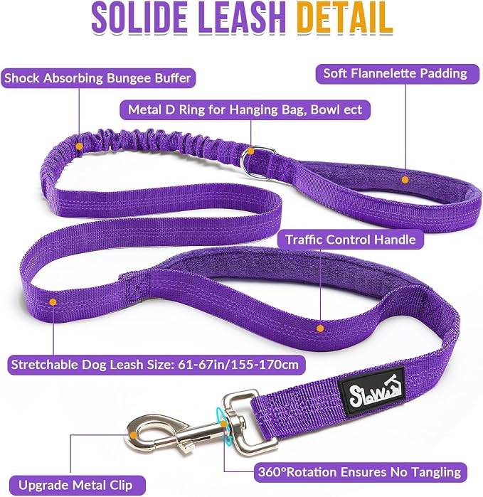 SlowTon No Pull Dog Harness with Front Clip - Heavy Duty, Soft Padded | Neck & Chest Adjustable, Tactical Pet Vest and Leash Set for Large Medium Sized Dogs, for Easy Walk & Training, Purple XL