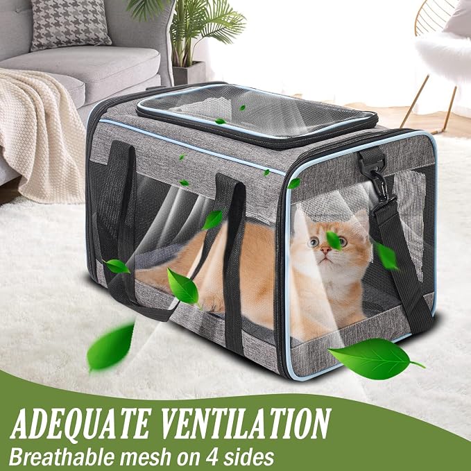 Vivicreate Cat Carrier Airline Approved Soft Sided Pet Carrier for Cats and Small Dogs Portable Travel Cat Bag with Mesh Ventilation Safety Leash and Shoulder Strap up to 15 lbs