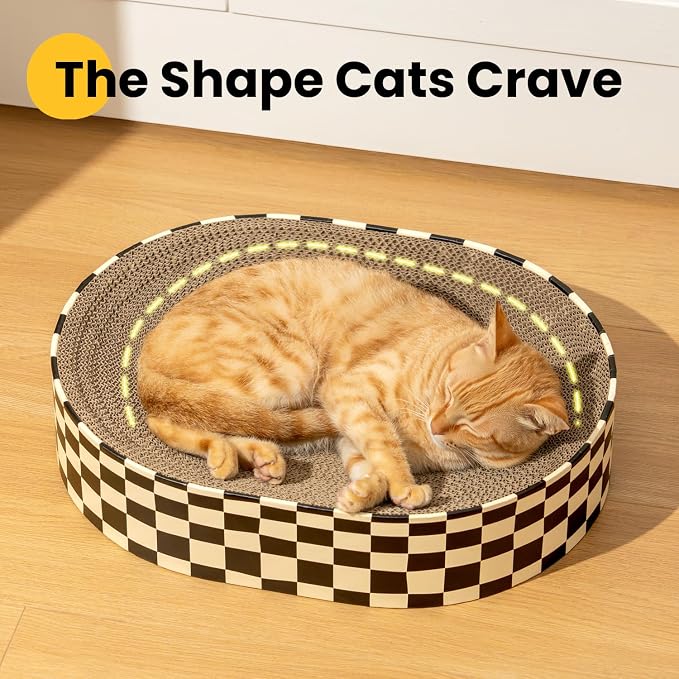 Conlun Cat Scratcher Cardboard,2 in 1 Oval Cat Scratch Pad Bowl for Indoor Kitty Grinding Claw,Round Kittens Scratching Board Corrugated Lounge Pet Beds&Furniture Protector for Sofas