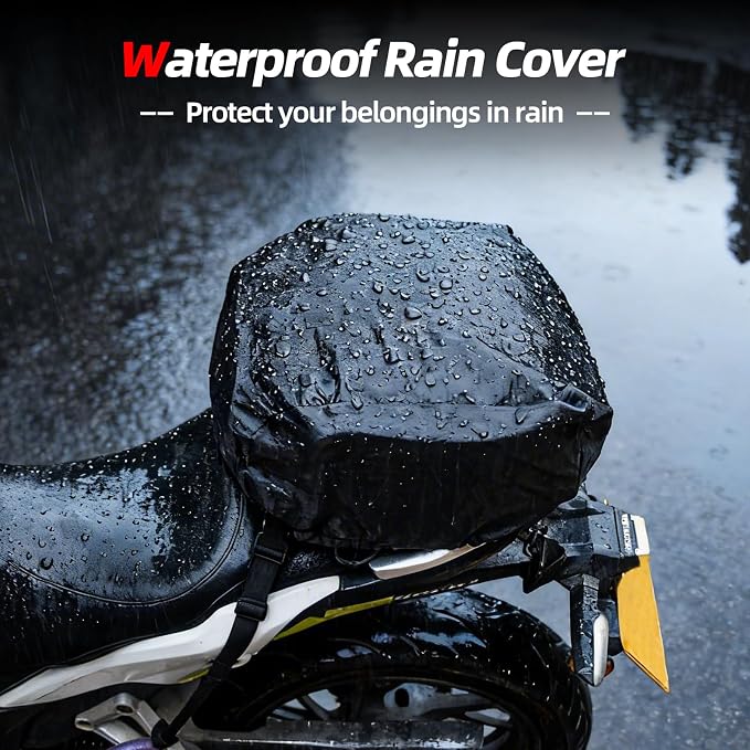 Motorcycle Tail Bag, Upgrade 18L-22L Expandable Sissy Bar Motorcycle Backpack, Waterproof Motorcycles Seat Travel Rear Rack Bag, Motorbike Helmet Bag with Waterproof Rain Cover