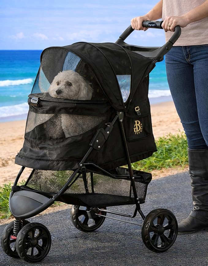 Pet Gear No-Zip Special Edition 3 Wheel Pet Stroller, Charcoal Black | Zipperless Entry, Easy One-Hand Fold, Removable Liner, Cup Holder, For Cats/Dogs
