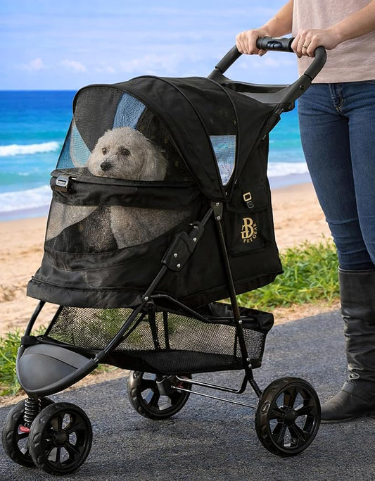 Pet Gear No-Zip Special Edition 3 Wheel Pet Stroller, Charcoal Black | Zipperless Entry, Easy One-Hand Fold, Removable Liner, Cup Holder, For Cats/Dogs