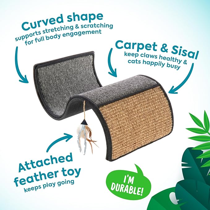 Petlinks Dream Curl Carpet Cat Scratcher, Dual-Surface Cat Scratching Post, Lounge & Hide Scratchers for Cats & Kittens, Gray, Furniture Protector, One Size Fits All Cats