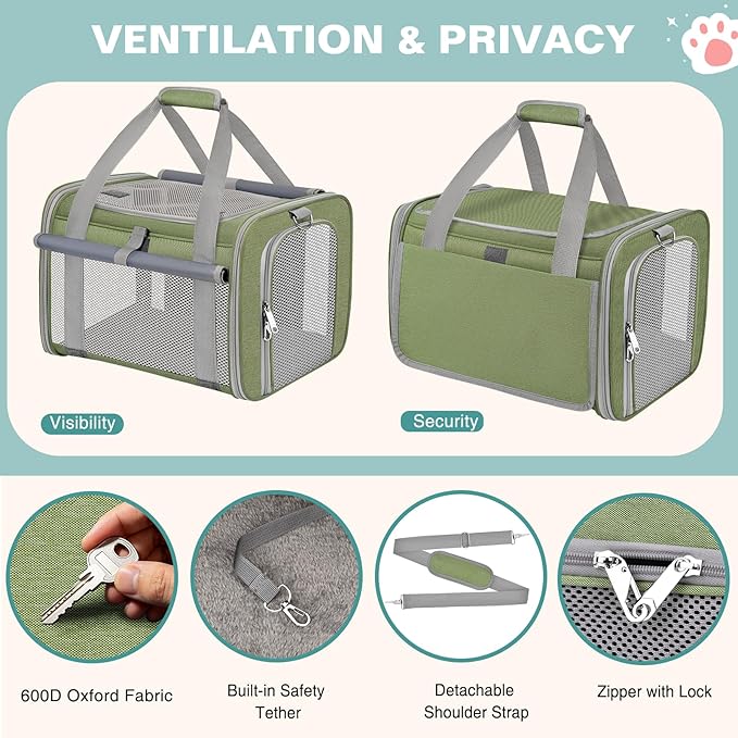 Soft Cat Carrier for Pets Up to 20 Lbs, Collapsible Cat Carrier Bag with Privacy Curtains, Airline Approved Small Pet Carrier for Small Medium Cats Dogs Puppy, Washable Soft Pet Travel Bag Dog Carrier