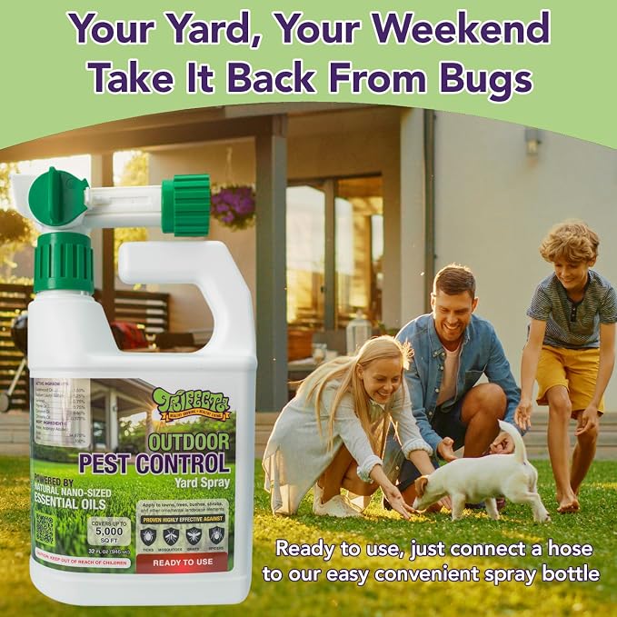 Trifecta Natural Outdoor Pest Control Yard Spray with Essential Oils | Mosquito, Ant, Flea, Tick, Gnat Killer on Contact & Repellent Treatment for Insects Bugs | Safe Around Kids & Pets | 32oz -2 Pack