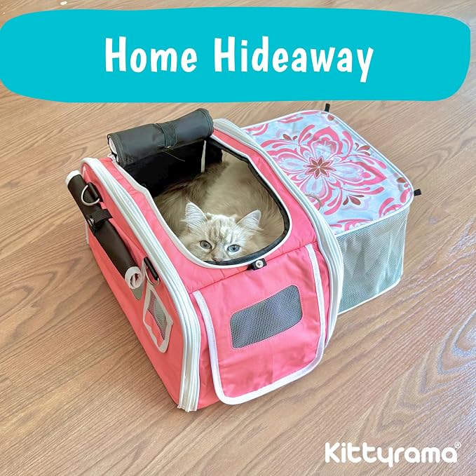 Kittyrama Soft-Sided Airline Approved Cat Carrier with Expandable Hideaway | Escape-Proof SBS Self-Locking Zippers | 22 lb Capacity | Vet Approved | Top & Side Entry | 17×11×11 in