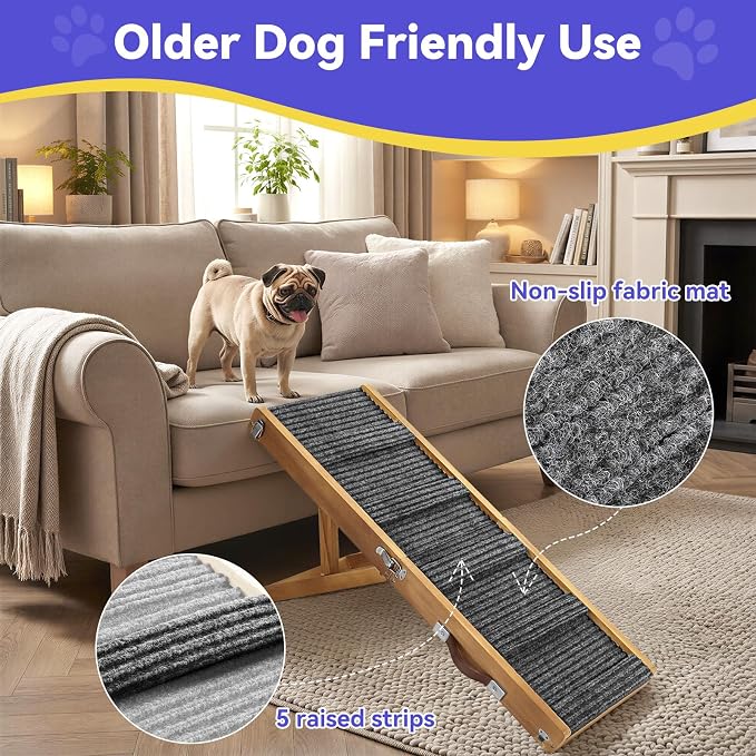 2026 Upgraded Dog Ramp for Couch, Foldable Small Dog Ramp for Sofa, 5 Adjustable Height from 9.8" to 20.5", Portable Stable Pet Step with Non-Slip Pad, Pet Ramps Use for Couch Stairs, Walnut