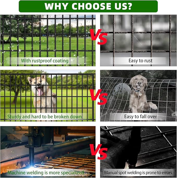 5 Panels Garden Fencing Animal Barrier with Lock, 48 in(H) X 12 Ft(L) Dog Fence Outdoor for Yard Rustproof No Dig Decorative Tall Garden Fence Metal Wire Panel Border Rabbit Ground Stakes Fencing