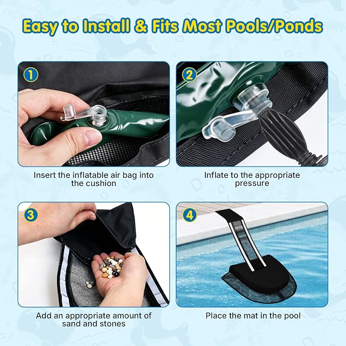 Animal Saving Escape Ramp Critters, 2Pcs Frog Saver Pads Ladder for Swimming Pools Lily Pad for Frogs Float Life Saving Wildlife Duck Creature Rescue Bridge Log Maintenance Kits（Black）