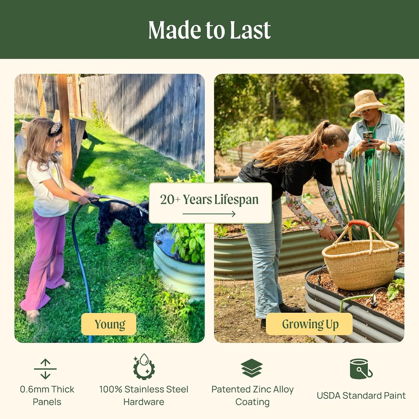 Vego garden Aluzinc Raised Garden Bed Kits, 17" Tall 6 in 1 Modular Metal Raised Planter Bed for Vegetables Flowers Patio Ground Planter Box-British Green