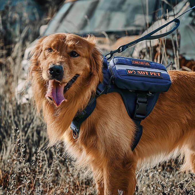 OneTigris Tactical Dog Harness with Handle No-Pull Adjustable for Small Dog | Military 1000D Pullable Nylon, Service Dog Vest with Hook & Loop Panels, Easy On & Off for Walking Hiking Training Blue S