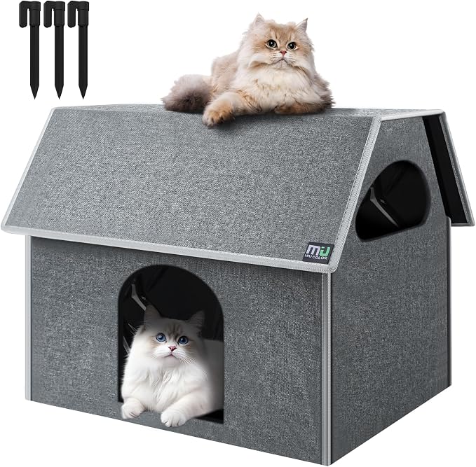 MIU Color Outdoor Cat House, Extra Large Weatherproof Cat Houses for Outdoor Cats, Warm Feral Cat Shelter with Removable Soft Mat, Big Cat Bed, 20.5"x17.5"x16.6" | Insulated Feral Cat Shelter with Removable Soft Mat, Easy to Assemble,20.5"x17.5"x16.6"